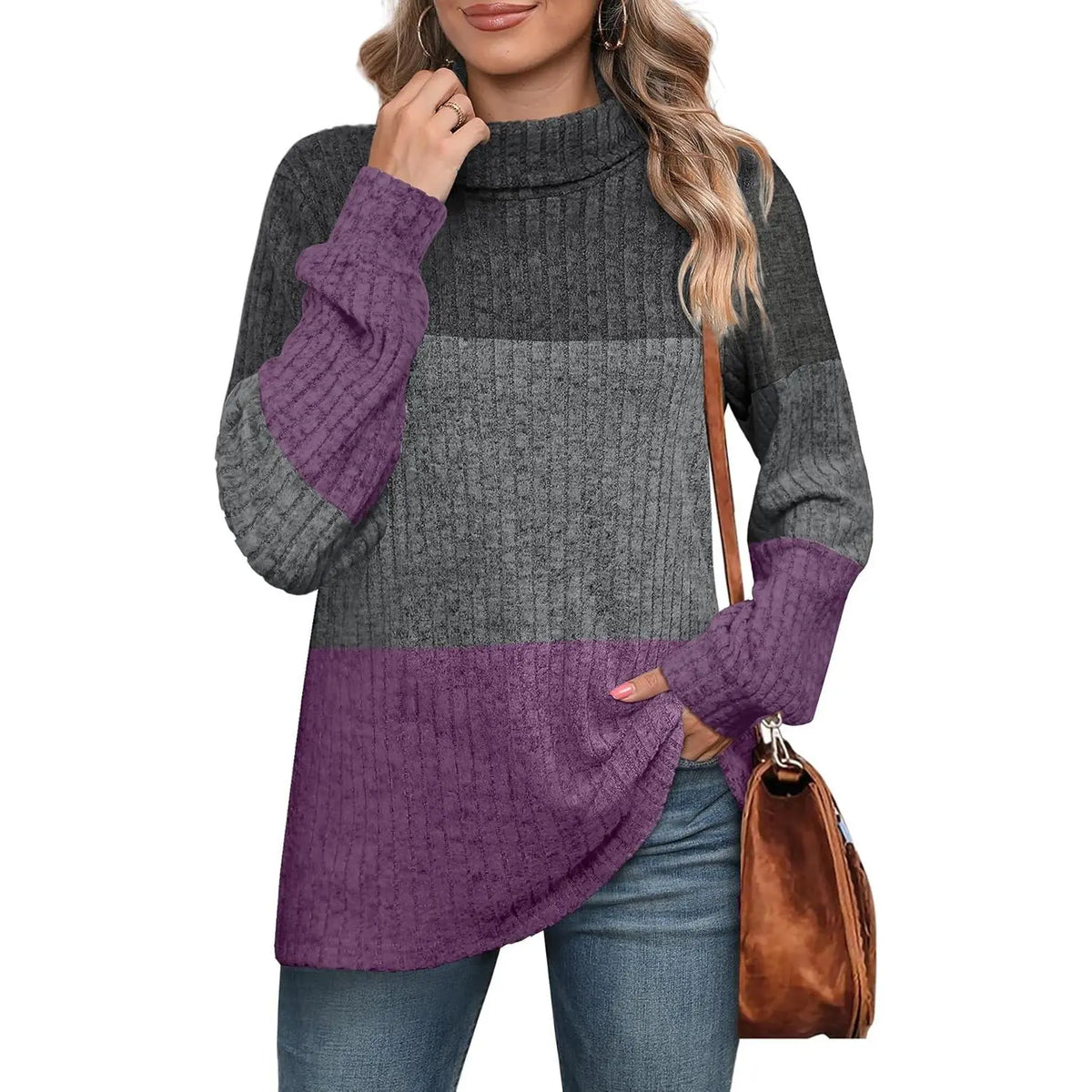 WIHOLL Women's Plus Size Oversized Turtleneck Sweaters - Fall 2025 Collection in Three Color Variants