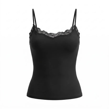 Chic Women's Elegant Lace Trim Adjustable Strap Camisole - Lightweight, Moisture-Wicking Summer Top for Effortless Style