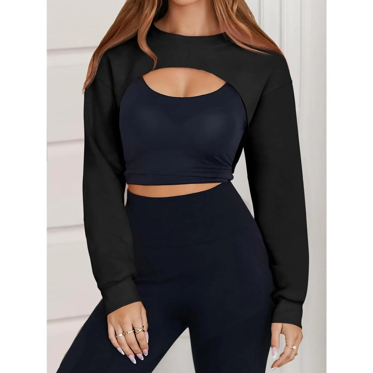 Imily Bela Women's Long Sleeve Cropped Sweatshirt Shrug - Athletic Bolero Top for Gym Workouts