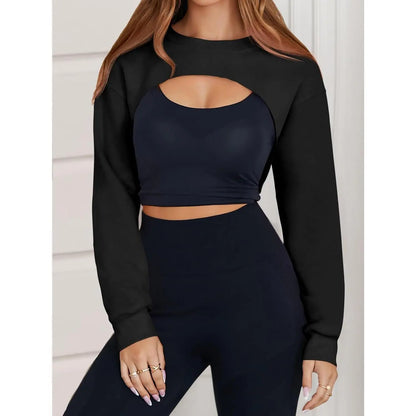 Imily Bela Women's Long Sleeve Cropped Sweatshirt Shrug - Athletic Bolero Top for Gym Workouts