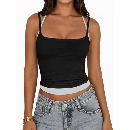 Yousify Women's Color Block Adjustable Spaghetti Strap Sleeveless Camisole Crop Top
