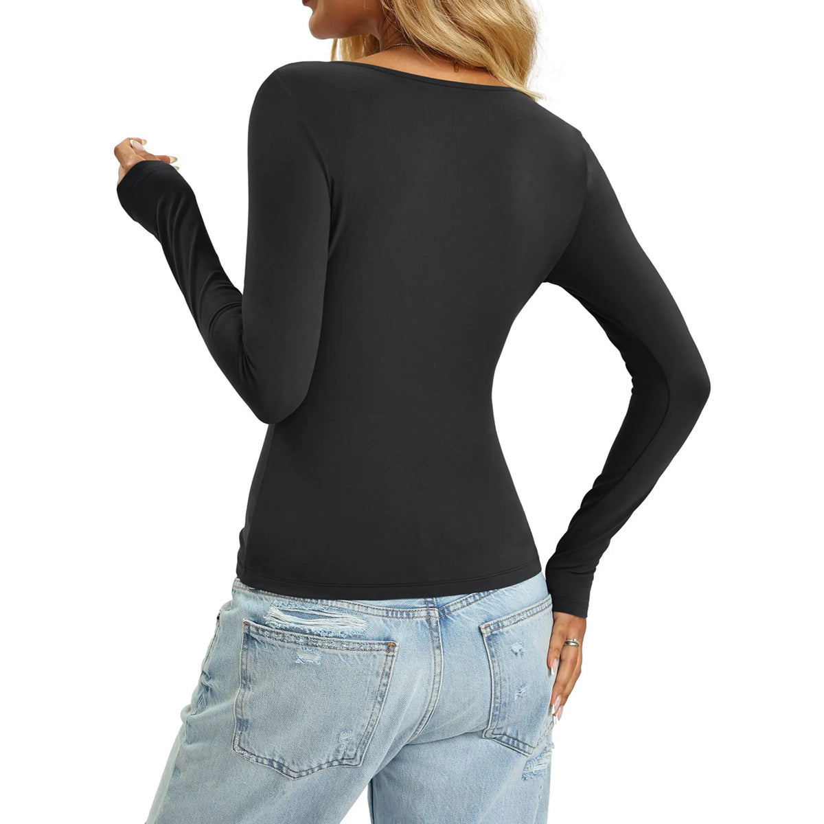 Eachyes Womens Tight Long Sleeve Shirts Scoop Neck Tops Y2K Basic Slim Fit Going Out Fall Fashion Clothes 2026