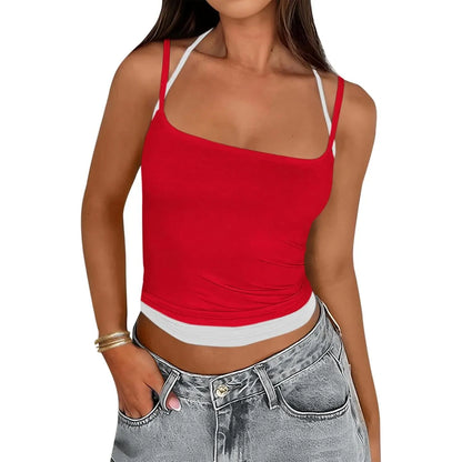 Yousify Women's Color Block Adjustable Spaghetti Strap Sleeveless Camisole Crop Top