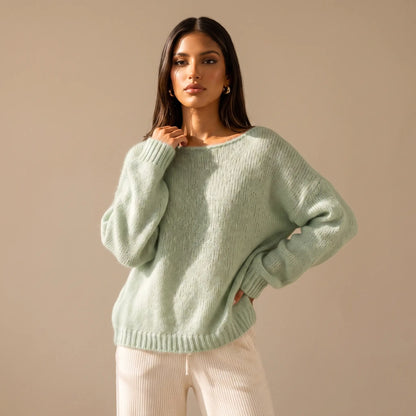 Katch Me Chic Women's Lightweight Slouchy Knit Sweater with Scoop Neck and Long Sleeves, Breathable and Stretchy Relaxed Fit Knitwear