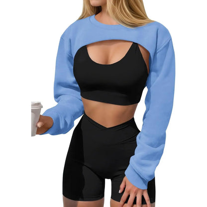 Imily Bela Women's Long Sleeve Cropped Sweatshirt Shrug - Athletic Bolero Top for Gym Workouts