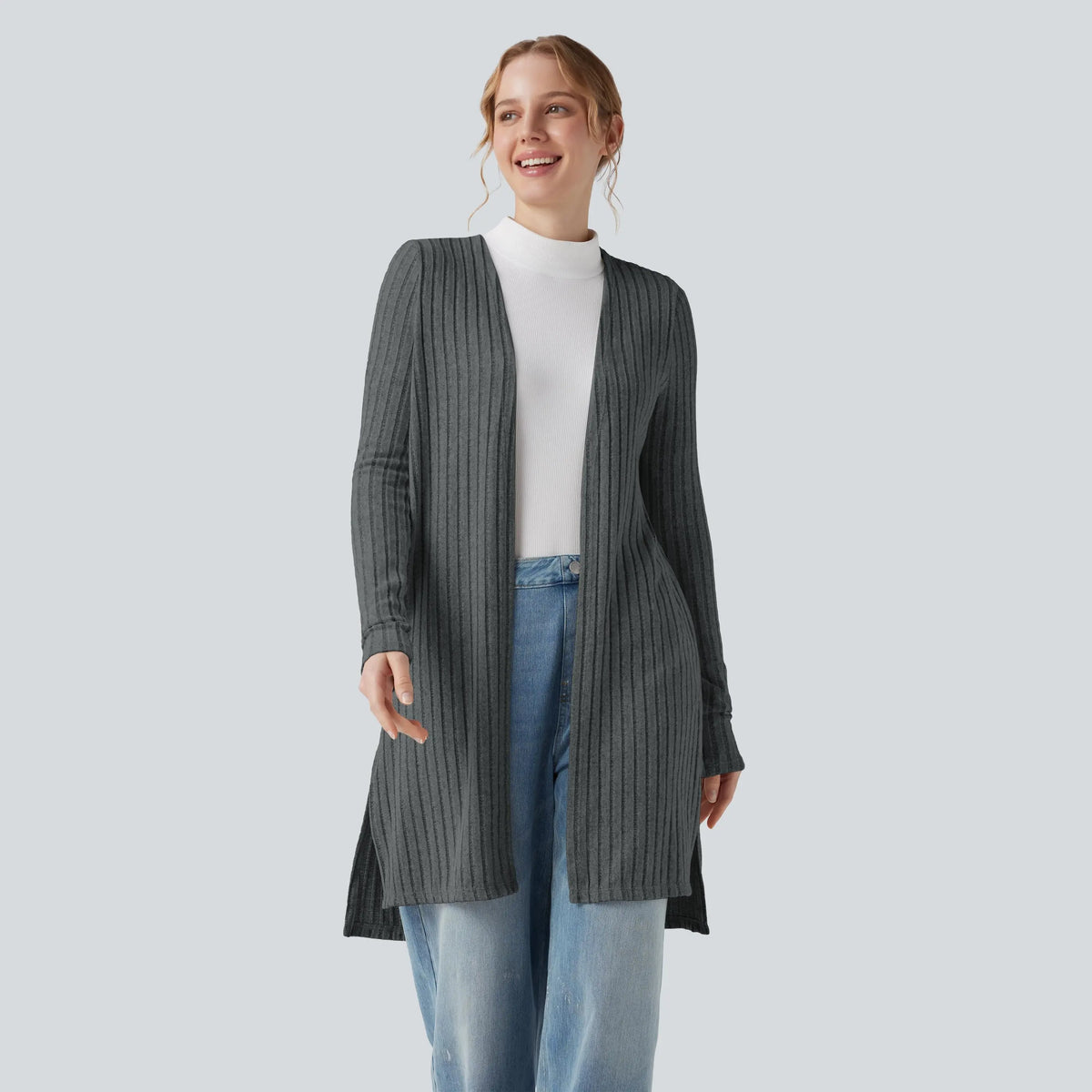 Halara Ribbed Knit Long Sleeve Split Casual Coat