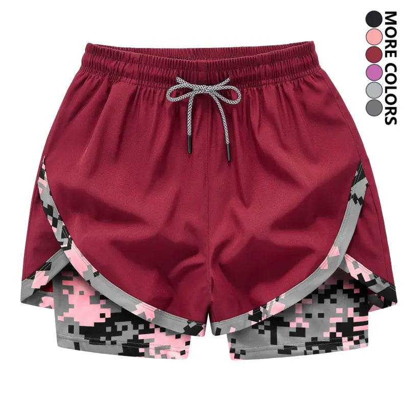 Women's Summer Shorts 5-Pack, Double-Layer 2-in-1 Design, Camouflage Pattern, Breathable Quick-Dry Fabric, Drawstring Elastic Waistband, Hidden Pockets, Casual Style