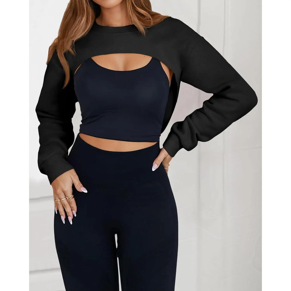 Imily Bela Women's Long Sleeve Cropped Sweatshirt Shrug - Athletic Bolero Top for Gym Workouts