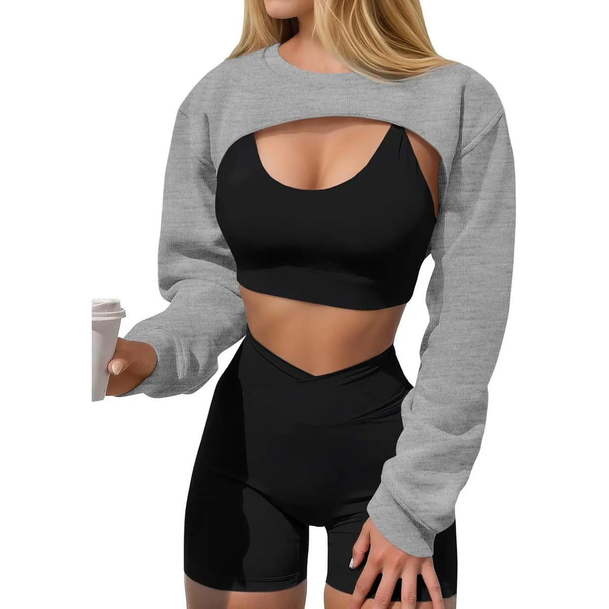 Imily Bela Women's Long Sleeve Cropped Sweatshirt Shrug - Athletic Bolero Top for Gym Workouts