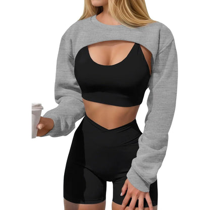 Imily Bela Women's Long Sleeve Cropped Sweatshirt Shrug - Athletic Bolero Top for Gym Workouts