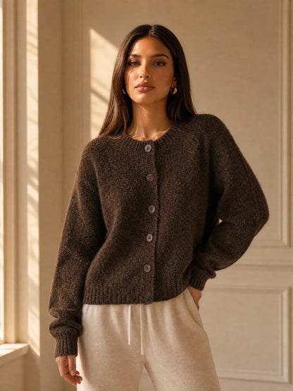 Katch Me Chic Women's Cozy Button-Up Knit Cardigan - Soft Fuzzy Long Sleeve Thermal Cropped Sweater for Fall & Winter Layering