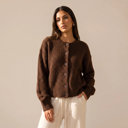 Katch Me Chic Women's Cozy Button-Up Knit Cardigan - Soft Fuzzy Long Sleeve Thermal Cropped Sweater for Fall & Winter Layering