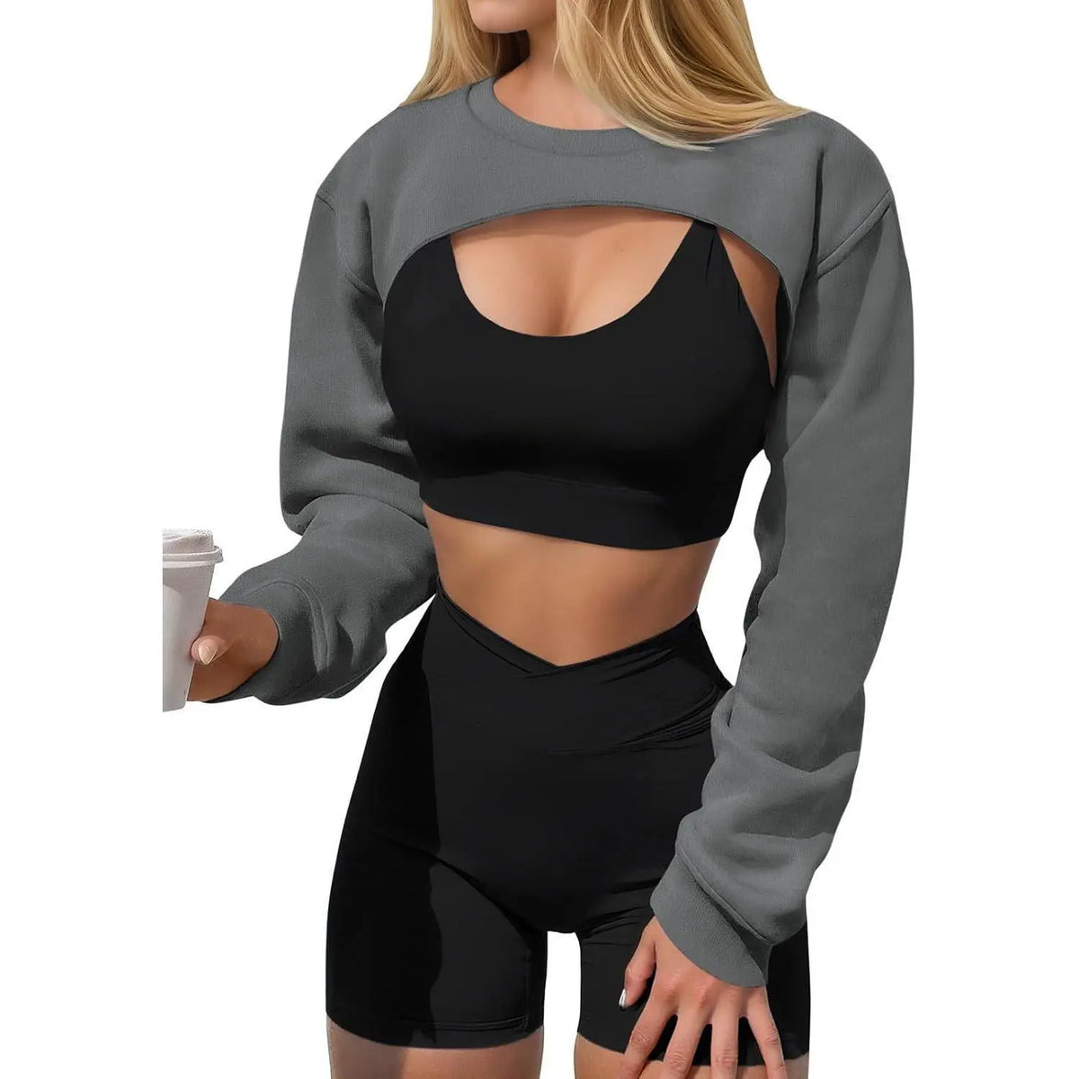 Imily Bela Women's Long Sleeve Cropped Sweatshirt Shrug - Athletic Bolero Top for Gym Workouts