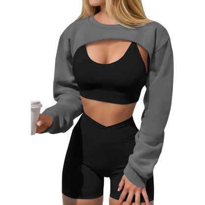 Imily Bela Women's Long Sleeve Cropped Sweatshirt Shrug - Athletic Bolero Top for Gym Workouts