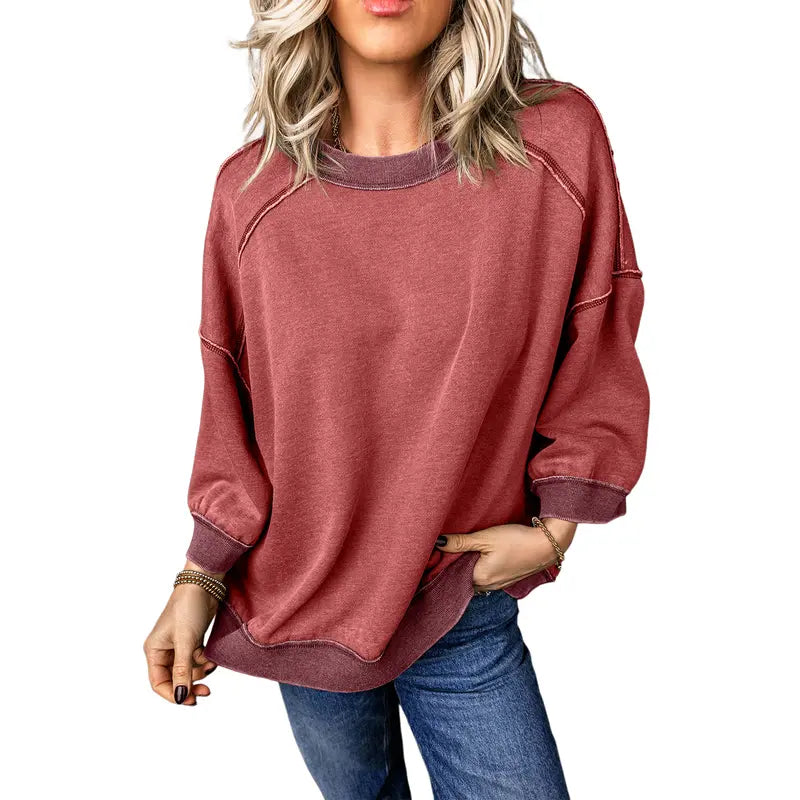 Dokotoo Oversized Pullover Sweatshirt Women Acid Wash Pullover Vintage Cotton Crew Neck Long Sleeve Sweatshirt Leg Pants