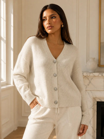 Katch Me Women's Slouchy V-Neck Button Knit Cardigan - Cozy Ribbed Sweater for Fall & Winter, Durable Pill-Resistant Long Sleeve Top