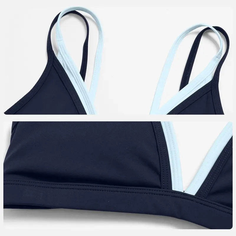 Women'S MFVIM 2-Piece Deep Blue Contrast Fitness Gymwear Set - Thin-Strap 2-Layer Sports Bra, High-Waisted Butt-Lifting Shorts, for Yoga, Outdoor Activities, Outdoor Yoga Suit
