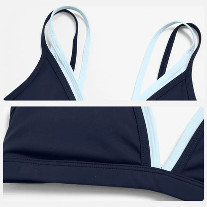 Women'S MFVIM 2-Piece Deep Blue Contrast Fitness Gymwear Set - Thin-Strap 2-Layer Sports Bra, High-Waisted Butt-Lifting Shorts, for Yoga, Outdoor Activities, Outdoor Yoga Suit